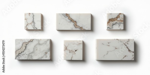 Set of Marblestone Stones - Different Sizes and Angles on White Background with Natural Textures photo