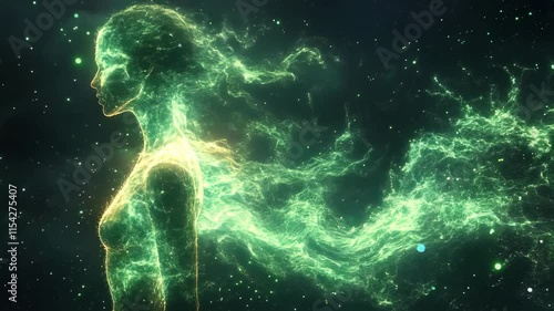 Ethereal Green Woman Form Energy Seamless Looping Background Video
