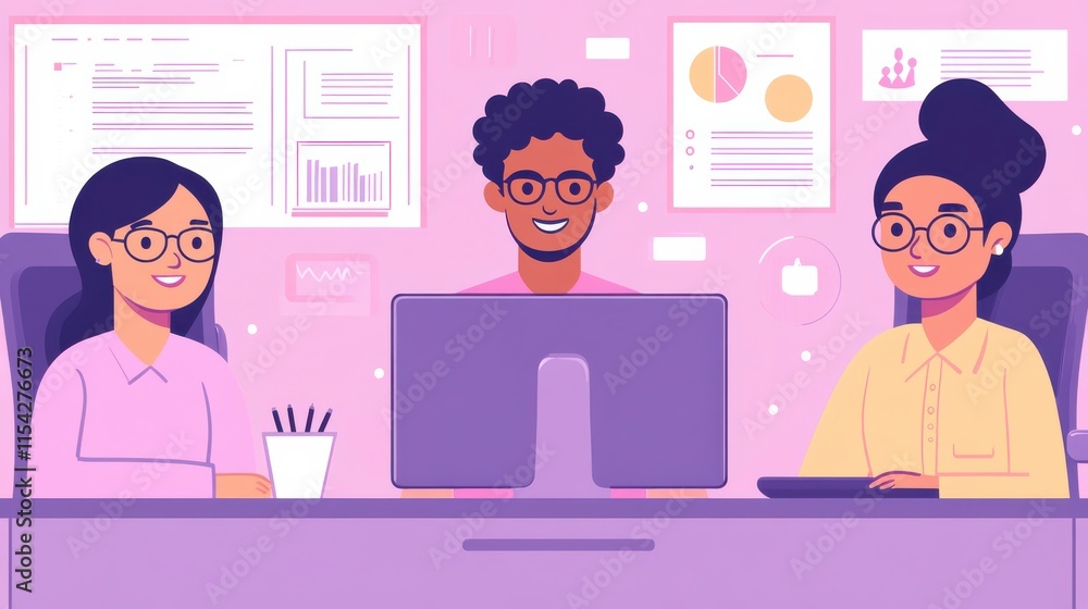 Fototapeta premium Modern Office Collaboration with Smiling Faces