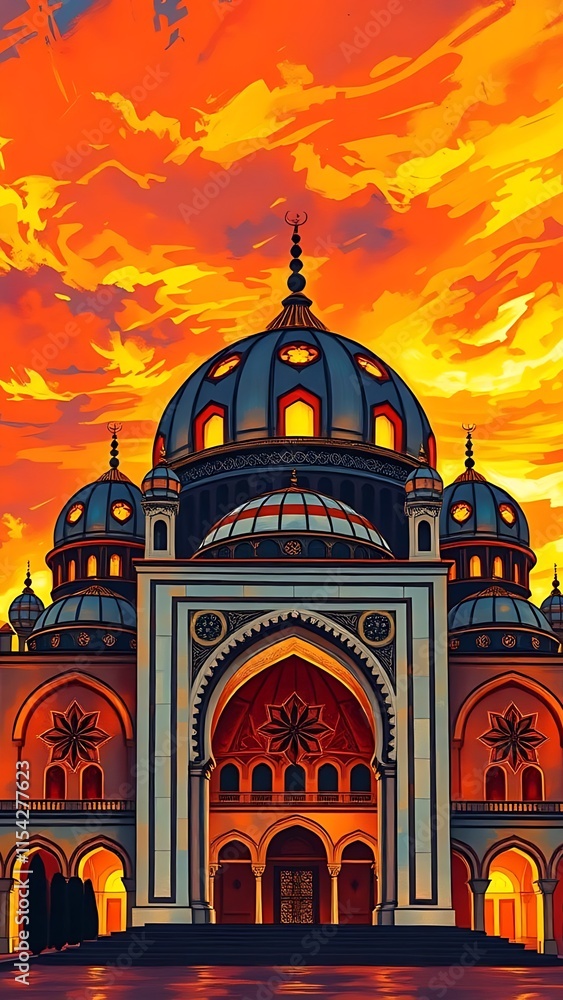 Fototapeta premium Sunset Mosque: Majestic Islamic Architecture