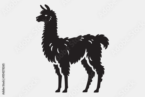 A solid black silhouette of a llama.