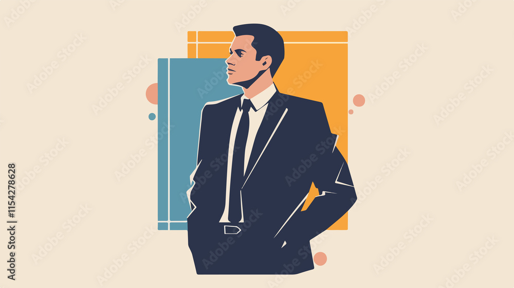 Modern Flat Vector Illustration of a Business Man in Professional Attire Modern Flat Vector Illustration of a Business Man in Professional Attire