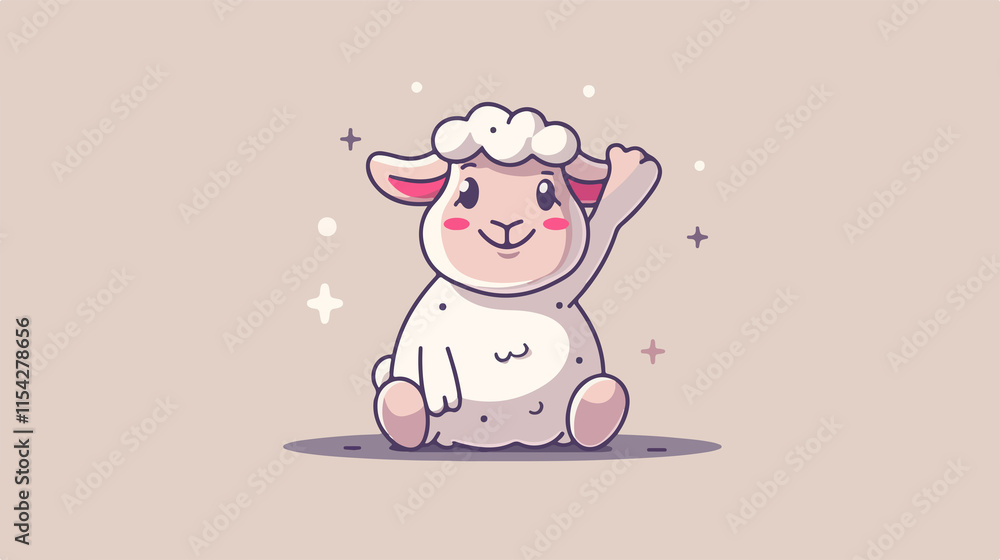 Cute Cartoon Sheep Waving in Sitting Position Vector Illustration Cute Cartoon Sheep Waving in Sitting Position Vector Illustration