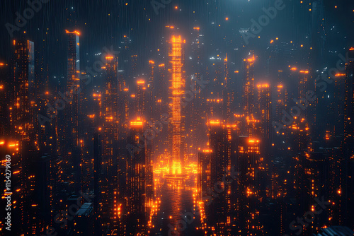Cyberpunk Cityscape at Night, Rain, Traffic, Futuristic Cars