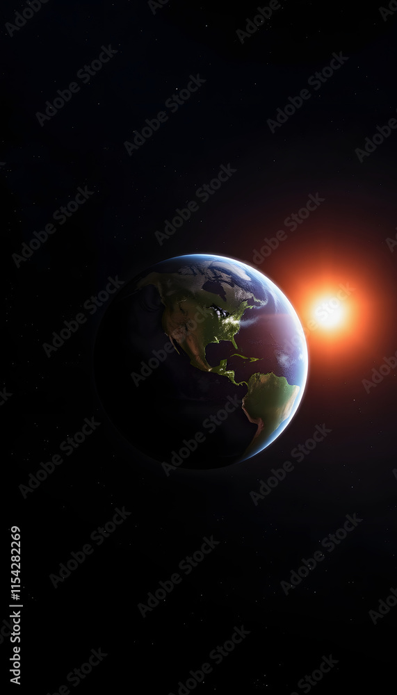 Fototapeta premium earth and sun wallpaper photo of earth in space, with white tones