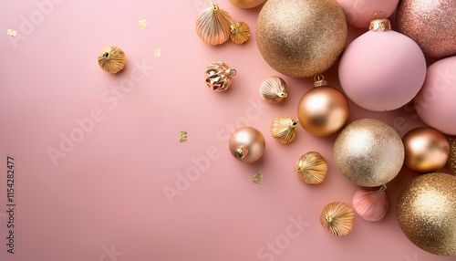 pastel pink and gold background adorned with elegant baubels photo