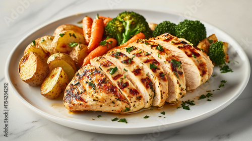 Chicken breast prepared in a very delicious way with a combination of broccoli, onions, carrots, and potatoes, a highly nutritious and protein-rich white meat dish.