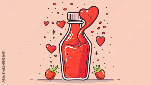 Heart-shaped Ketchup Splash Vector Illustration