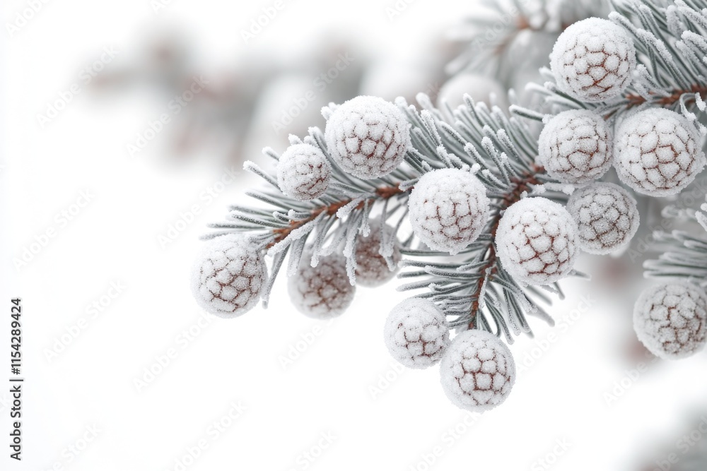 Close-up shot of a tree branch covered in snow, ideal for winter-themed projects Close-up shot of a tree branch covered in snow, ideal for winter-themed projects