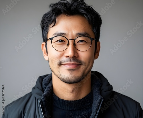 portrait of a man with glasses portrait young asian man wear eye glasses Smiling cheerful look thinking position with perfect clean skin posing on white background.fashion people freedom life style 