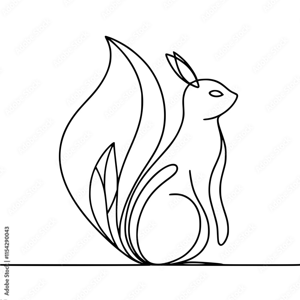 Naklejka premium Elegant line drawing of a minimalist squirrel with leaf detail