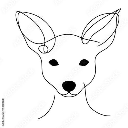 Simple one-line drawing of a fox face on white background