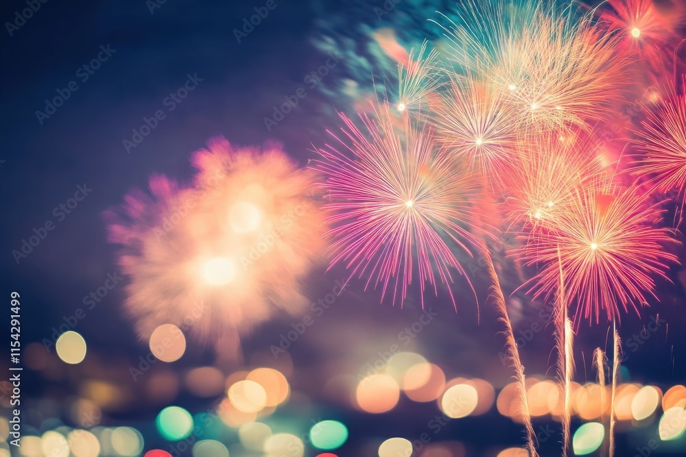 Naklejka premium Colorful fireworks exploding high above the ground