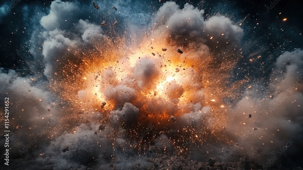 Obraz premium Epic explosion with dust and debris, creating an intense visual effect.