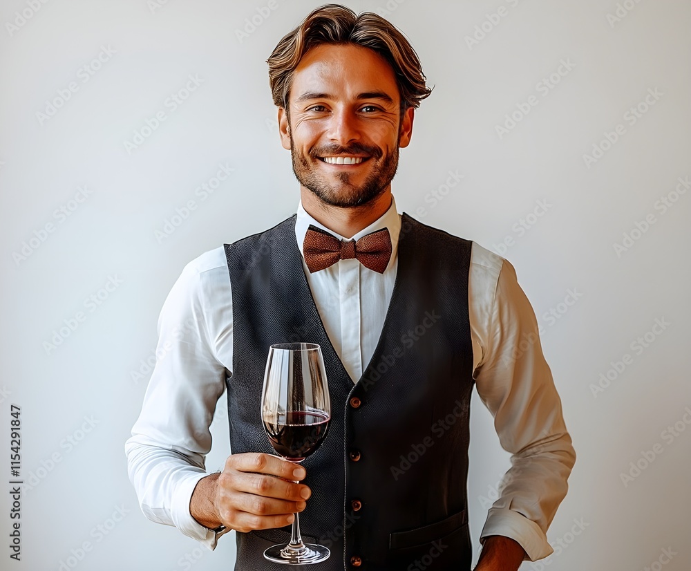 waiter with champagne Man standing with tray looking at camera indoors waiter with champagne Man standing with tray looking at camera indoors