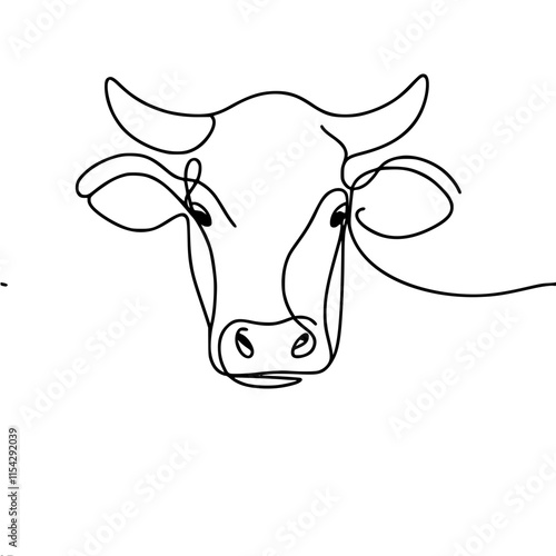 Minimalist one-line drawing of a cow's head