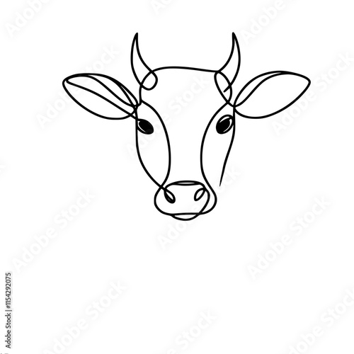 Minimalist line art of cow face with simple black outline on white background photo