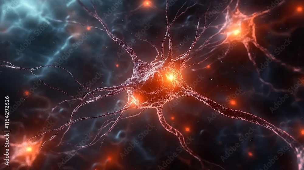3D render of the structure and connections between neurons in an animated style. 3D render of the structure and connections between neurons in an animated style.