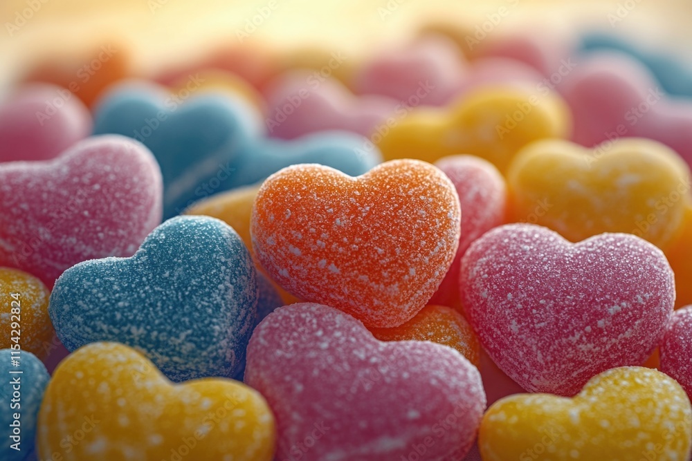 A close-up view of a pile of colorful candy hearts A close-up view of a pile of colorful candy hearts