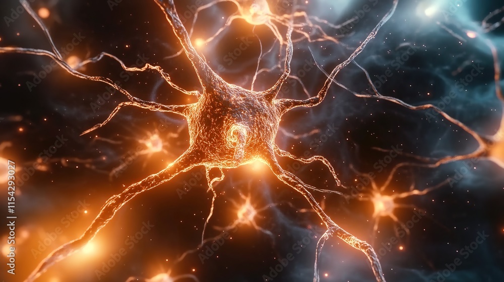 3D render of the structure and connections between neurons in an animated style. 3D render of the structure and connections between neurons in an animated style.