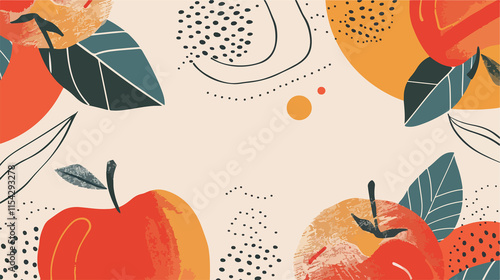 Bright Red Apple with Green Leaf Flat Vector Illustration