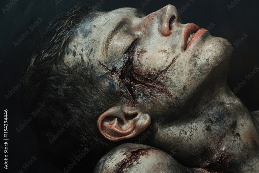 Obraz premium A close-up shot of a person's face with blood visible, suitable for use in medical or crime scene scenarios
