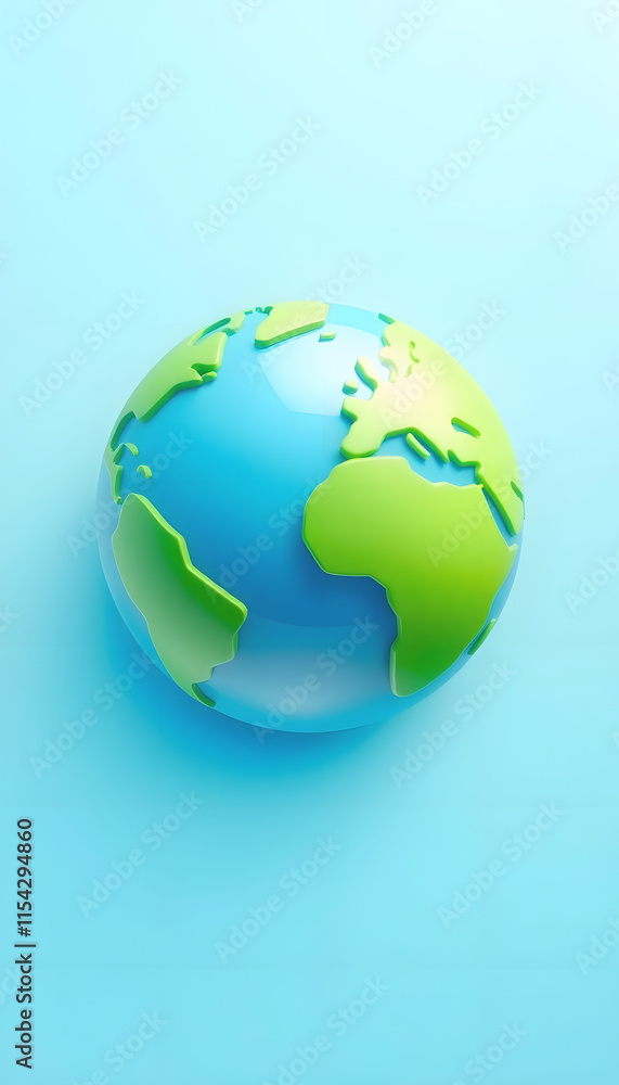 A 3D earth globe icon with a smooth finish on a pastel blue background, enhance, with white tones