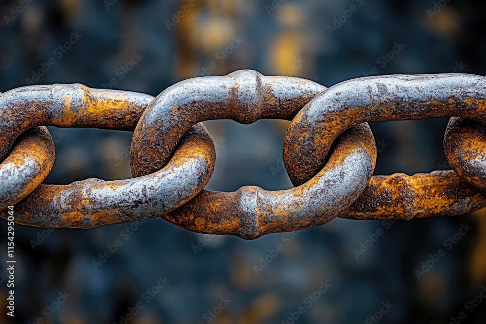 A detailed view of an old, rusty metal chain with intricate details A detailed view of an old, rusty metal chain with intricate details
