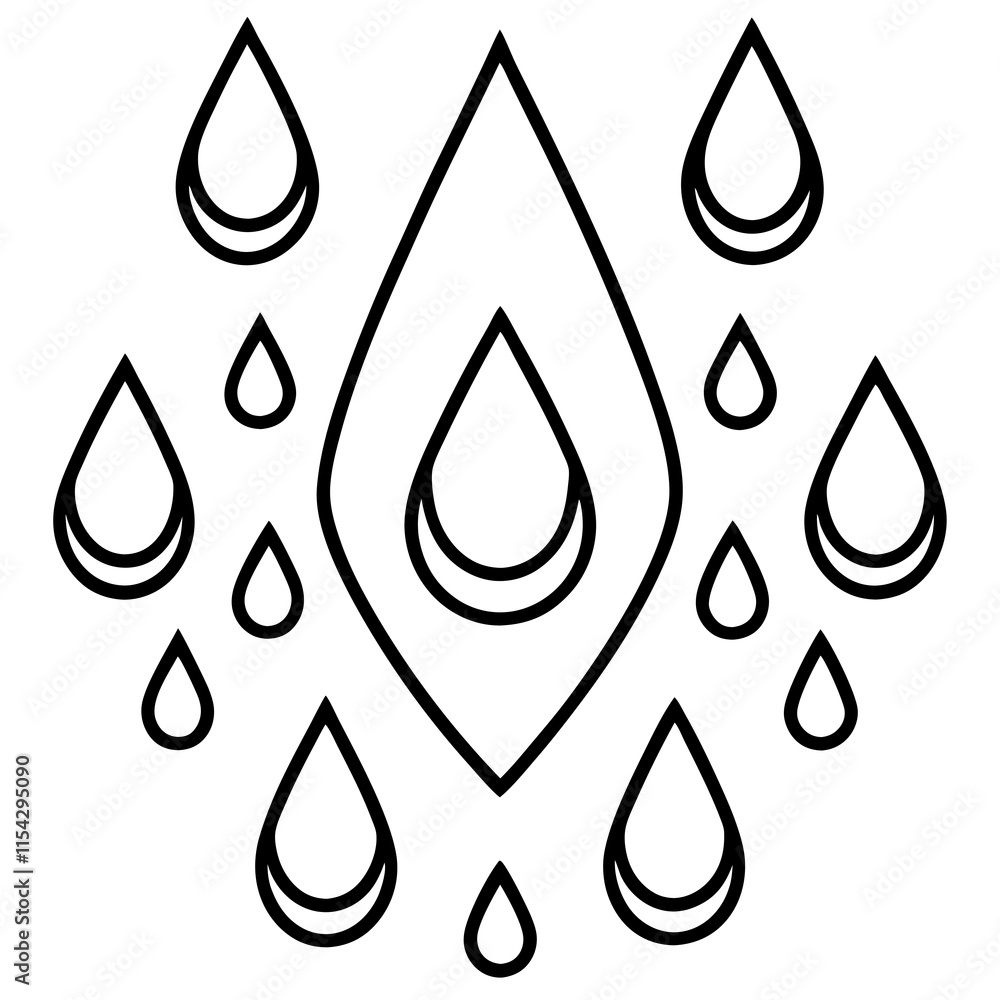 Rain Drops Pattern, Water Cycle, Nature, Design, Simple, Elegant, Linear, Art, Symbol, Icon