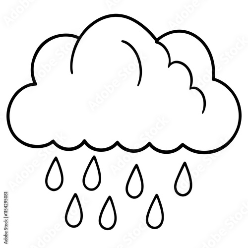 Simple Line Drawing of a Rain Cloud and Raindrops