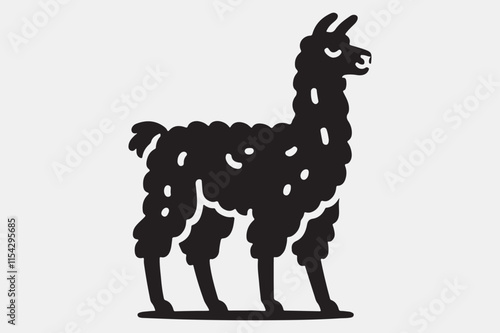 A solid black silhouette of a llama.