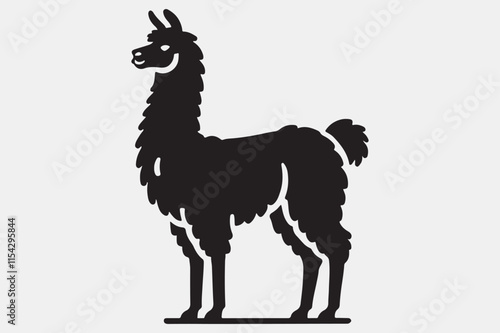 A solid black silhouette of a llama.