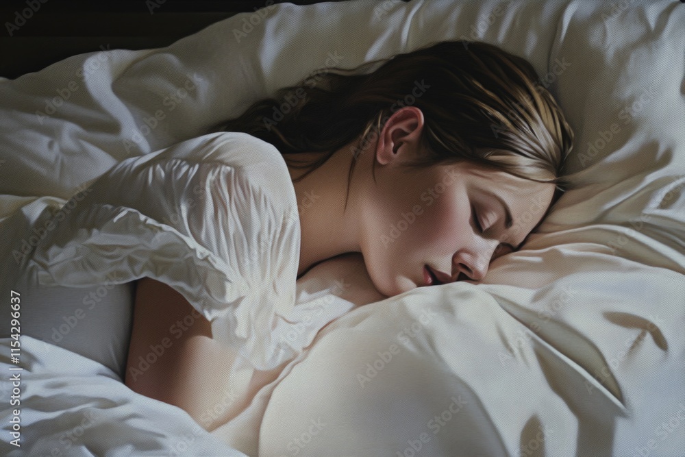 Obraz premium A person is resting in a clean bed with a white sheet, possibly in a bedroom