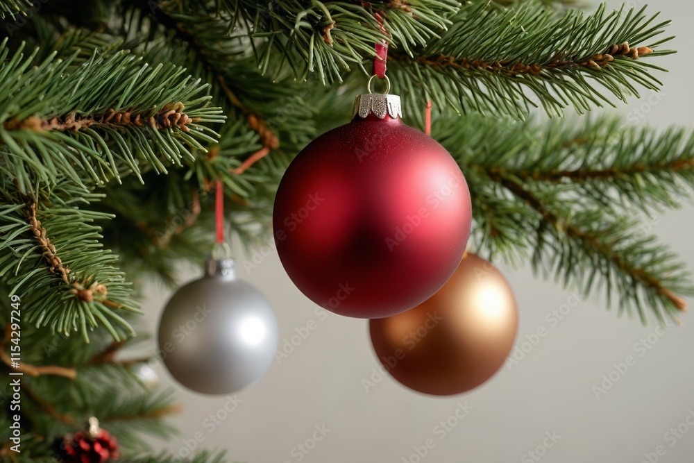 there are three ornaments hanging from a christmas tree on the branch there are three ornaments hanging from a christmas tree on the branch