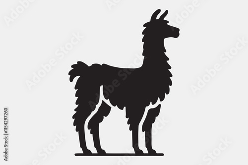 A solid black silhouette of a llama.