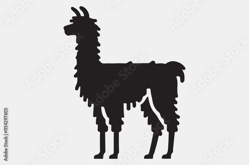 A solid black silhouette of a llama.