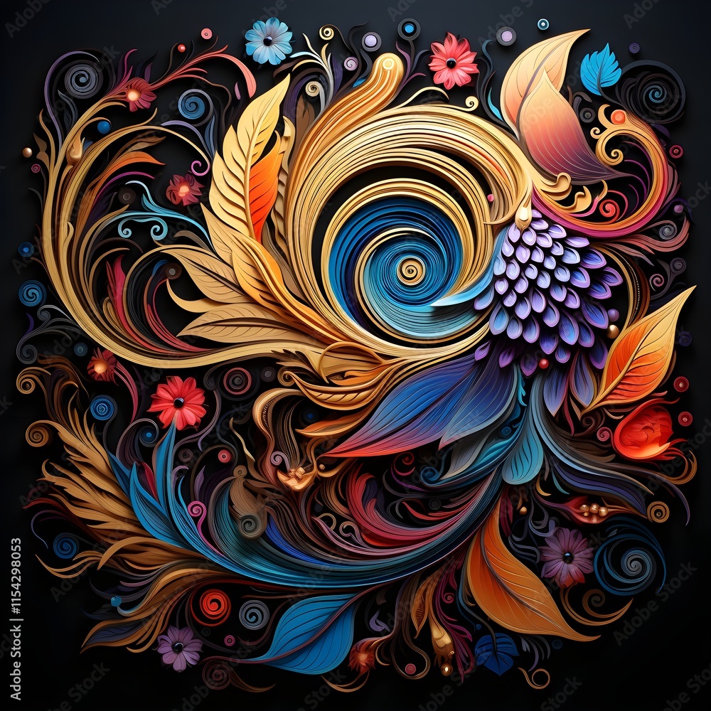 Vibrant neon fractal patterns spiraling against a black canvas - Generative AI Vibrant neon fractal patterns spiraling against a black canvas - Generative AI