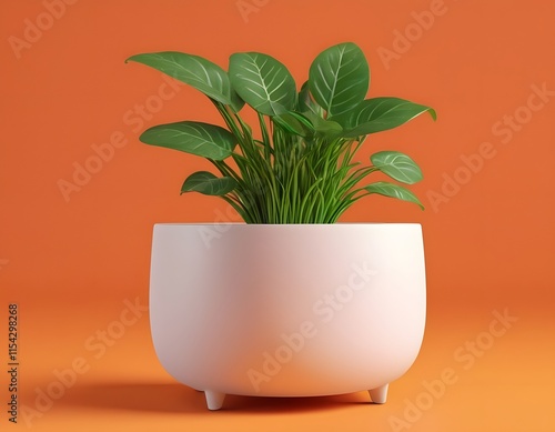 clay pot with plant isolated on a orange background. photo