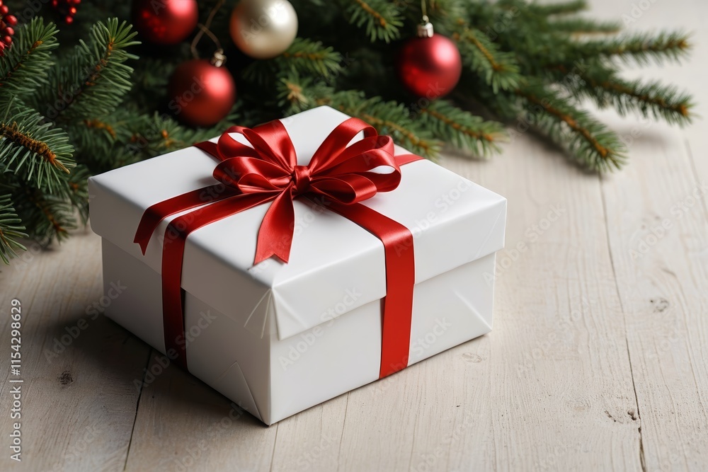there is a white box with a red ribbon and a red bow there is a white box with a red ribbon and a red bow