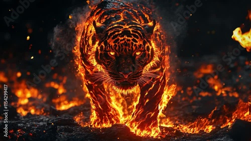 Fiery Tiger Seamless Loop Background with Flames and Embers