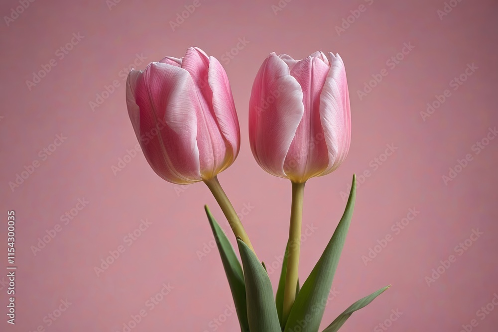 there are two pink tulips in a vase on a pink background there are two pink tulips in a vase on a pink background