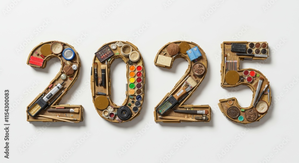 Naklejka premium 2025 decorated text, 2025 background, 2025 text design, ai generative