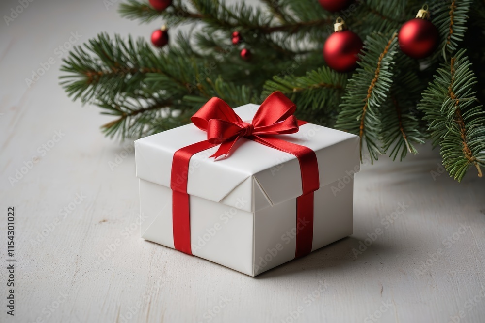 there is a white box with a red ribbon and a red bow there is a white box with a red ribbon and a red bow