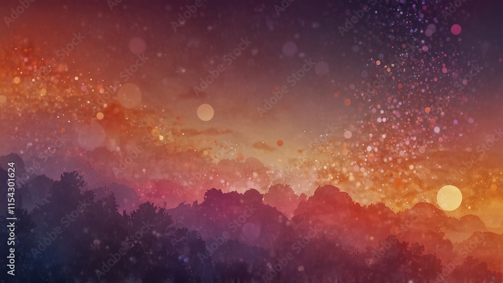 Naklejka premium Sunset with vibrant orange and pink bokeh lights