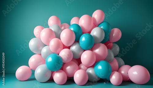 Globos rosas sobre un fondo verde azulado