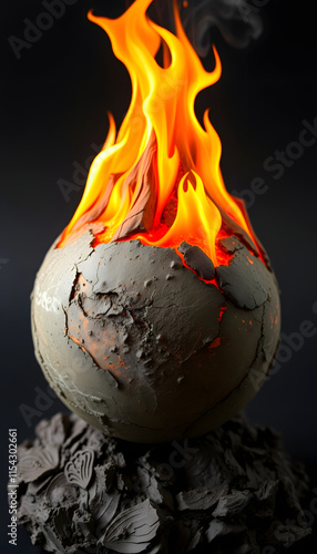 Wallpaper Mural earth in fire. global warming, craft clay, with white tones Torontodigital.ca