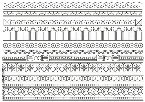 Vector seamless classic borders with different ornaments and floral motifs