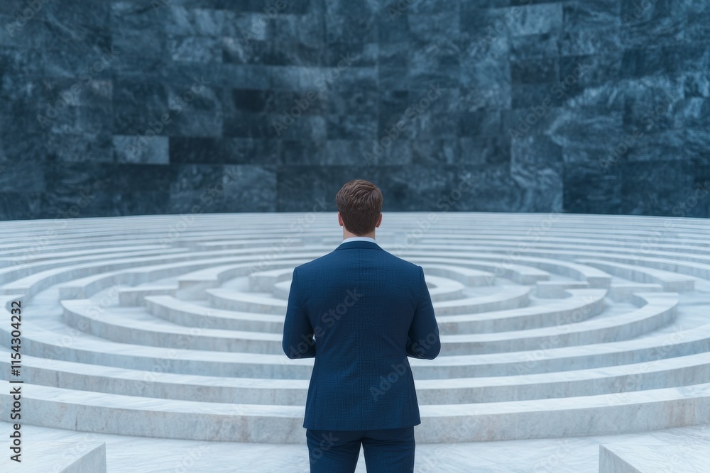 Businessman standing in front of a maze. Generative AI