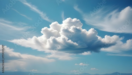 Una nube blanca y esponjosa flotando contra un cielo azul brillante photo