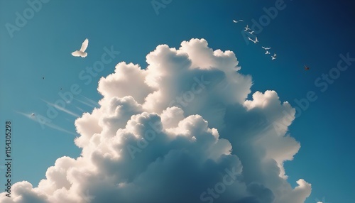 Una nube blanca y esponjosa flotando contra un cielo azul brillante photo